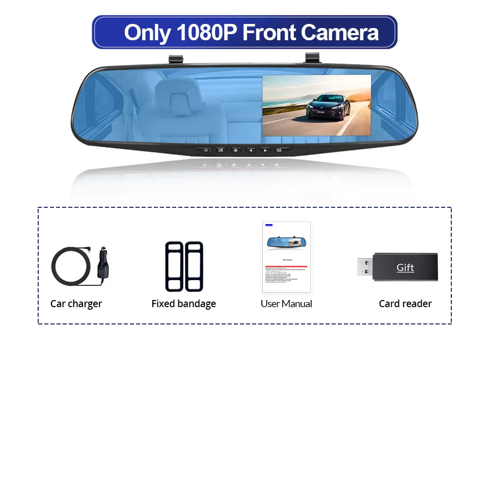 Dashcam Car Dvr 4.3 Inch Mirror FHD 1080P Camera Optional Dual Lens DVR Rearview Mirror Dash Camera Video Recorder Auto