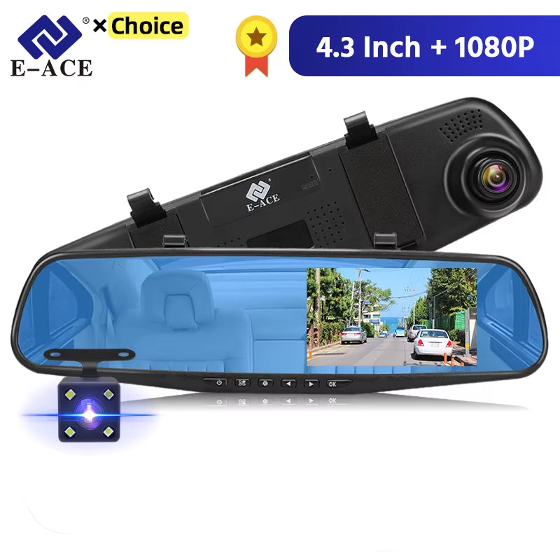 Dashcam Car Dvr 4.3 Inch Mirror FHD 1080P Camera Optional Dual Lens DVR Rearview Mirror Dash Camera Video Recorder Auto
