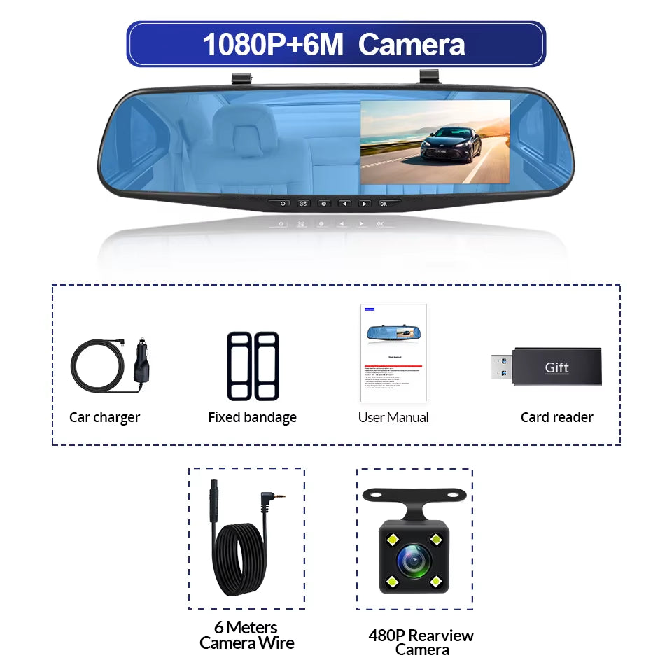Dashcam Car Dvr 4.3 Inch Mirror FHD 1080P Camera Optional Dual Lens DVR Rearview Mirror Dash Camera Video Recorder Auto
