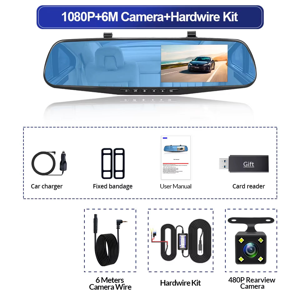 Dashcam Car Dvr 4.3 Inch Mirror FHD 1080P Camera Optional Dual Lens DVR Rearview Mirror Dash Camera Video Recorder Auto